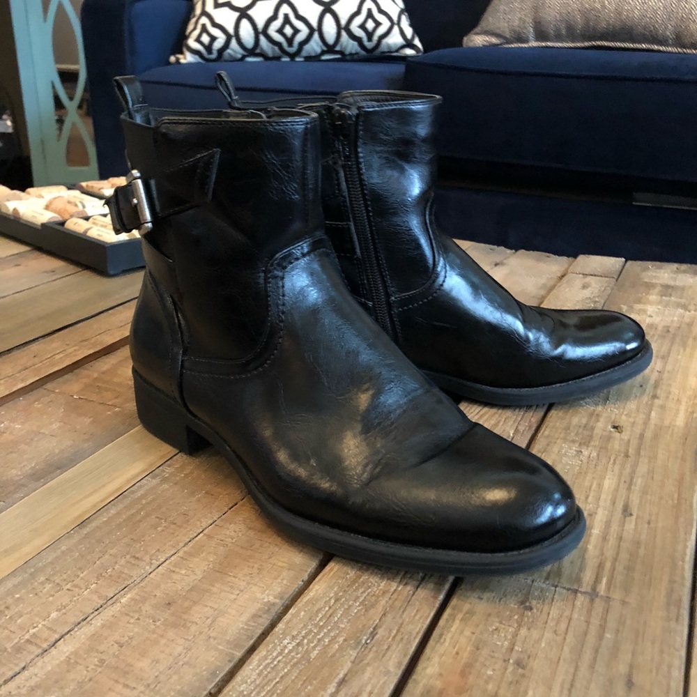 💕🛍 Black leather moto-ankle boots-sz 8.5